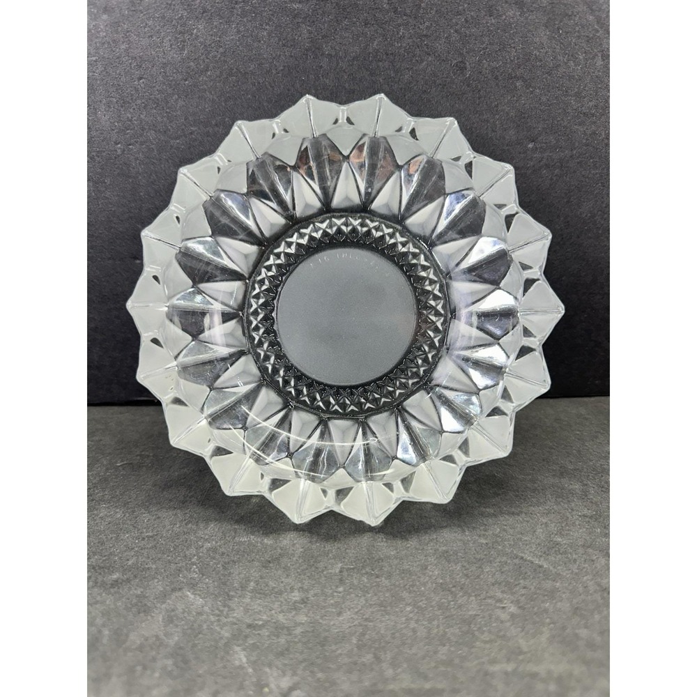 Vintage KIG Indonesia Pressed Glass Ashtray Starburst Geometric Clear 6 Inch